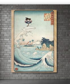Goku Surfing Wave Metal Poster, Japanese Anime Wall Art, Dragon Ball Manga Decor