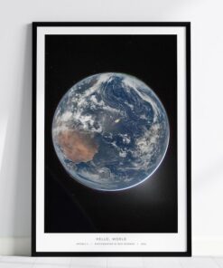 Hello World Earth Poster, Artemis II Photo Print, Blue Marble Space Wall Art