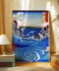 Hiroshige Naruto Whirlpool Japanese Woodblock Print Poster, Ukiyo-e Wall Art, Framed Canvas, Zen Ocean Decor