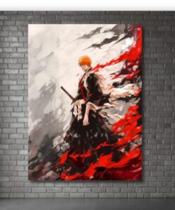Ichigo Kurosaki Bleach Metal Poster, Intense Bankai Anime Wall Art, Soul Reaper Decor