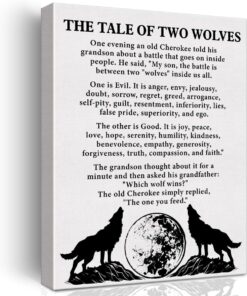 Inspirational Wall Art Decor Motivational Poster Framed Painting Print the Tale of Two Wolves Quote Canvas Artwork for Home Office Decor