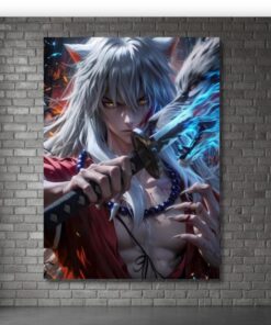 Inuyasha Demonic Warrior Metal Poster, Demon Form Anime Wall Art, Feudal Fairy Tale Decor