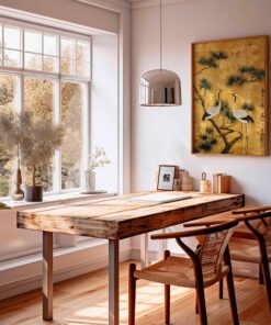 Japanese Crane Wall Art, Gold Foil Style Oriental Poster, Pine Tree Bird Print, Elegant Asian Decor, Traditional Japanese Artwork