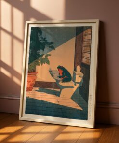 Japanese Frog Print, Frog Bathroom Print, Hasui Kawase Art, Hiroaki Takahashi Style, Japanese Wall Art, Funny Bathroom Wall Art