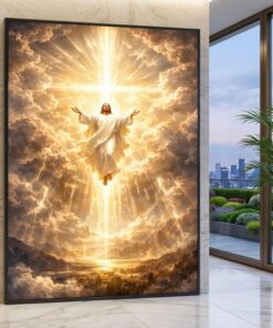 Jesus Ascending Canvas, Radiant Cross Spiritual Poster