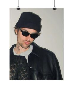 Justin Bieber Black and White Portrait Poster, Street Style Wall Art Print