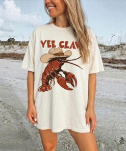 Lobster Cowboy Tshirt, Trendy Yee Claw Shirt, Funny Lobster Tee, Western Beach
