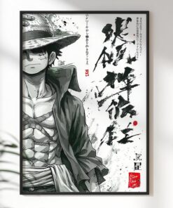 Luffy Inspired Poster, One Piece Pirate King Ink Print, Minimalist Anime Decor