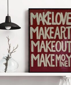 Make Love Make Art Typography Poster, Bold Red Wall Art, Modern Inspirational Poster, Edgy Motivational Quote Print, Statement Art Poster