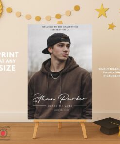 Male Graduation Welcome Sign, Photo Collage Graduation Poster, Senior Party Welcome Board Template, Class of 2026 Sign Canva
