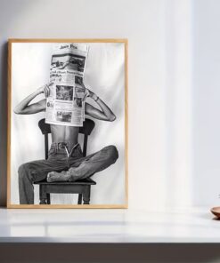 Minimalist Feminist Canvas Art Woman Reading Newspaper Black White Nude Print