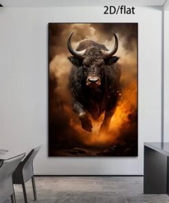 Modern Angry Bull Black Canvas Wall Art Powerful Animal Decor Living Room Print