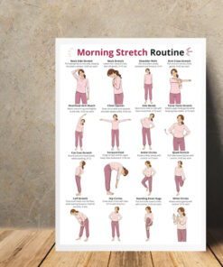 Morning Stretch Workout, Full Body Stretching Chart, Daily Home Exercise Art