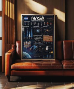 NASA Space Exploration Infographic Poster, Rocket History Wall Art, Framed Canvas, Science Nerd Office Decor