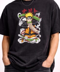 Naruto Anime T-Shirt Oversized Vintage Washed Black Tee, Japanese Anime Streetwear Shirt, Unisex Graphic Tee, Otaku Gift