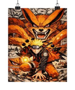 Naruto Uzumaki Poster Matte Vertical, Anime Action Scene, Kurama Fox