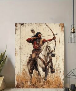 Native American Warrior Archer on Horseback Wall Art Rustic Southwest Boho Decor