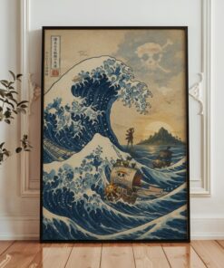 One Piece Inspired Great Wave Art Print, Anime Ocean Poster, Japanese Wave Wall Art, Manga Fan Gift, Vertical Painting Print