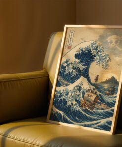 One Piece Inspired Great Wave Canvas, Anime Ocean Poster