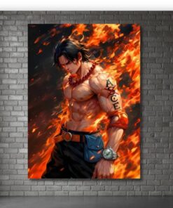 One Piece Portgas D Ace Fiery Commander Metal Poster, Anime Wall Art Sign