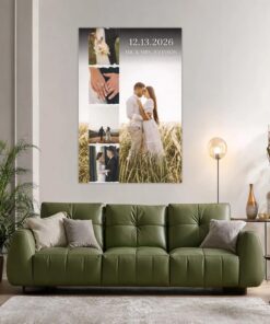 Personalized Wedding Photo Collage Canvas, Custom Couple Wall Art, Anniversary Gift, Bride Groom Date Sign Decor