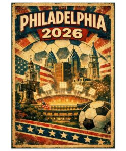 Philadelphia 2026 World Cup Vintage Poster Retro Soccer Wall Art Print