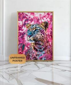 Pink Leopard Wall Art,Wall Art Prints Glitter Cheetah Premium Poster, Modern Neon Animal Prints, Abstract Wall Art, Vibrant Wild Cat Artwork