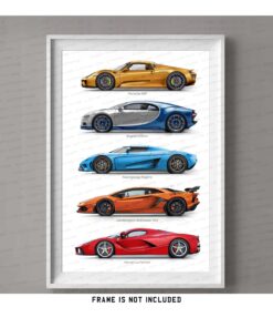 Porsche, Ferrari, Lamborghini, Bugatti, Koenigsegg gift for car lovers handmade digital artwork print poster