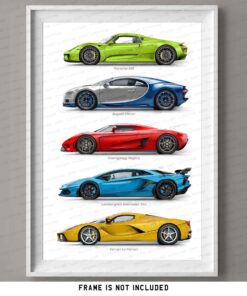 Porsche, Ferrari, Lamborghini, Bugatti, Koenigsegg gift for car lovers handmade digital artwork print poster canvas