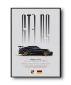 Porsche GT3 RS Poster, Performance Car Wall Artwork decal Framed
