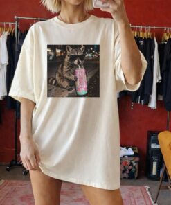 Raccoon Cotton Candy Drink Graphic Tee, Fun Animal Lover Shirt