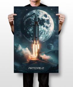 Rocket Launch Poster, Artemis 2 Moon Mission, Space Exploration Wall Art