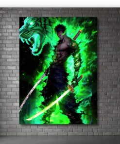 Roronoa Zoro Green Aura Metal Poster, One Piece Anime Wall Art, Santoryu Swordsman Decor