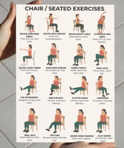 Seated Chair Exercise Poster Low Impact Gentle Workout Chart for Seniors Adults