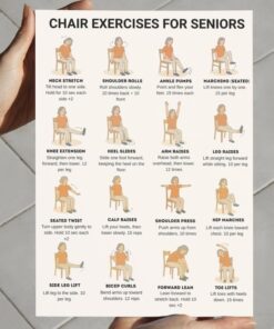 Seated Chair Exercise Poster for Seniors Low Impact Gentle Workout Chart Home Art