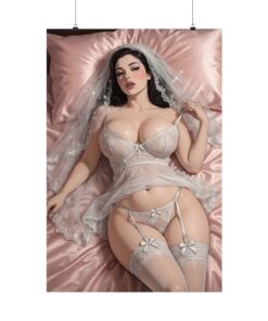 Sexy Bride Fantasy Art Print, Pinup Anime Poster, Bridal Lingerie Style