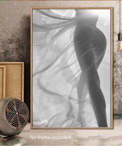 Sexy Elegant Woman in White Dress Canvas Art Minimalist Monochrome Wall Decor