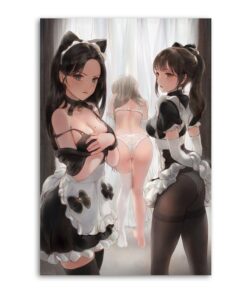 Sexy Maid Fantasy Art Print, Pinup Anime Poster, Dressing Room Manga Style