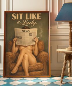 Sexy Woman Fantasy Art Print, Pinup Anime Poster, Sit Like A Lady Style