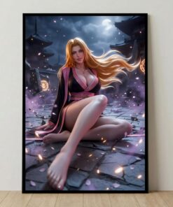 Sexy Woman Fantasy Art Print, Pinup Anime Poster, Waifu Manga Style Wall Decor