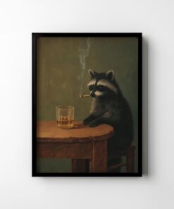 Smoking Raccoon Wall Art Funny Animal Whisky Lover Decor Moody Dark Humor Matte Poster