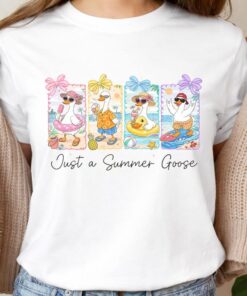 Summer Goose Beach T-Shirt Cute Retro Funny Duck Vacation Graphic Tee Gift for Her