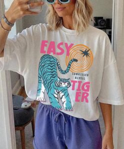 Sun-kissed Tiger Unisex Shirt, Retro Tiger Graphic Tee, Summer Boho Beach Vibe
