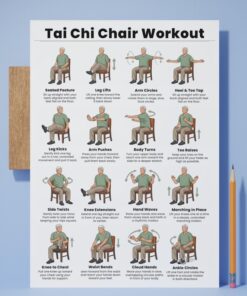 Tai Chi Chair Workouts Poster, Seated Exercise Chart, Gentle Mobility Wall Art
