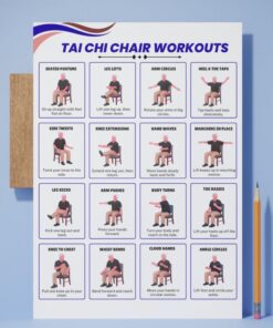 Tai Chi Chair Workouts Poster, Seated Exercise Chart, Low Impact Fitness Art