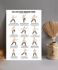 Tai Chi for Senior Men Poster, 12 Essential Exercises Chart, Balance & Mobility Wall Art