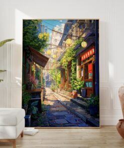 Urban Japan Anime Poster - Colorful Retro Street Scene