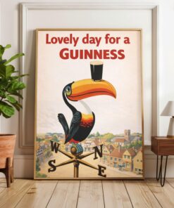 Vintage Guinness Poster & Canvas, Retro Bird Wall Art, Mid Century Style Animal Print