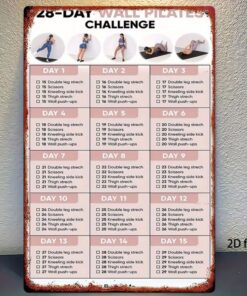 Vintage Metal Sign 28 Day Pilates Challenge Calendar Full Body Workout Wall Art