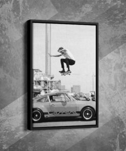 Vintage Porsche 911 Carrera Canvas Wall Art, Skater Jump Black and White Print